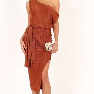 Petal & Pup Santiago Off Shoulder Midi Dress - Bronze Womens M